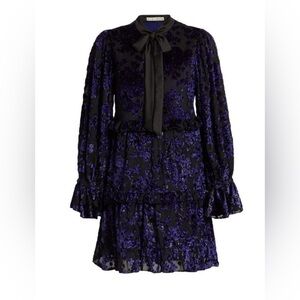 Alice + Olivia Moranne Ruffled Tiered Mini Dress in Midnight Blue NWT M Medium